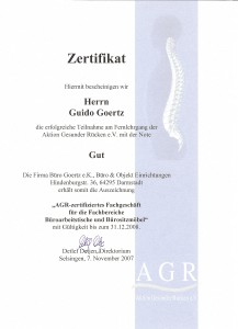 agr zertifikat urkunde büro-goertz darmstadt zertifiziert 2008 büromöbel bürostühle swopper stehpulte