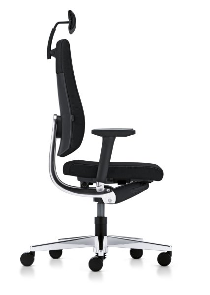 Der Blaue Engel für sedus Black-Dot - hier sedus black dot BD-103 ergonomischer BüroDrehstuhl mit Kopfstütze Seitenansicht ergonomisch geformte SoftPolsterrückenlehne 